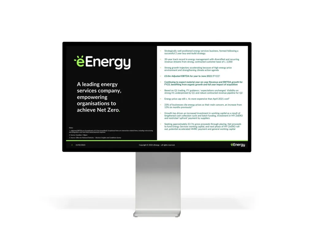 eEnergy investor deck in Mac Screen