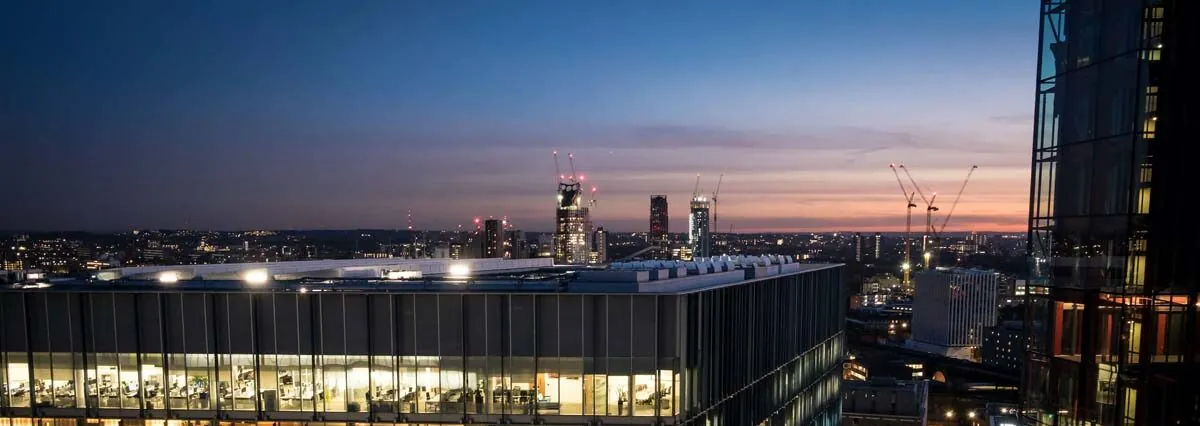 Office block with lights on