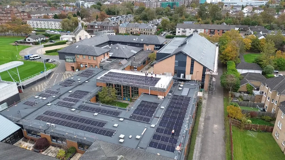 Roof-mounted solar PV installation at High School of Glasgow